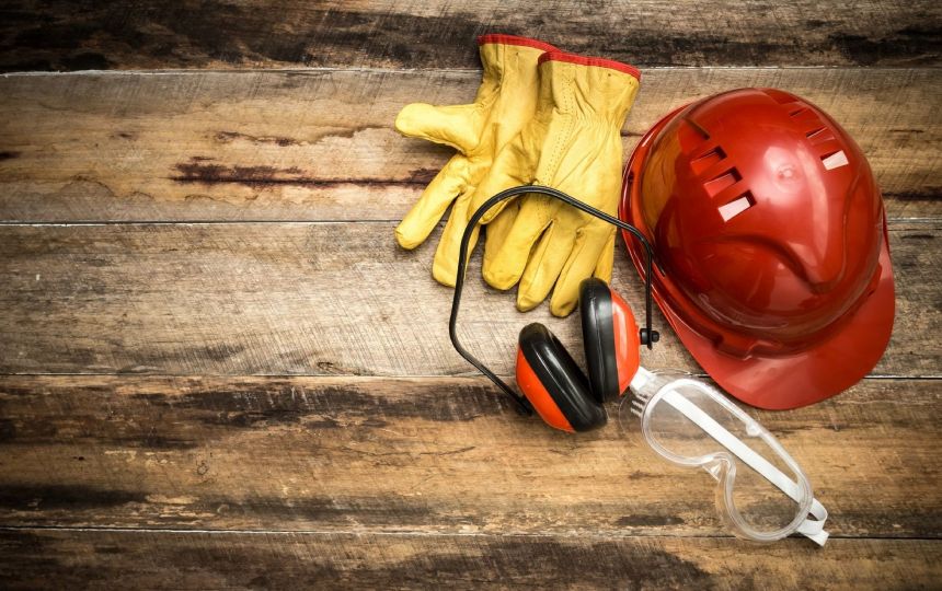 Safety equipment on wooden table